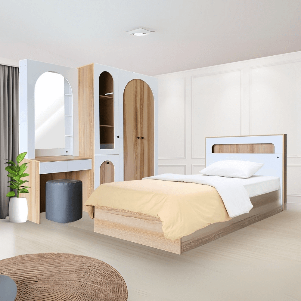 ชุดห้องนอน + ที่นอน PVC 3.5 ฟุต WISDOM DESIGN FURNITURE รุ่น ARISTA 4 สี แอช/ขาว_1